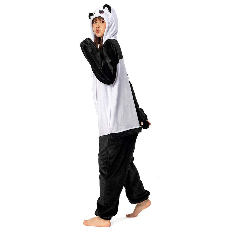 Adults Animal Pajamas Cartoon Panda Onesies Women Men Warm Flannel Hooded Sleepwear