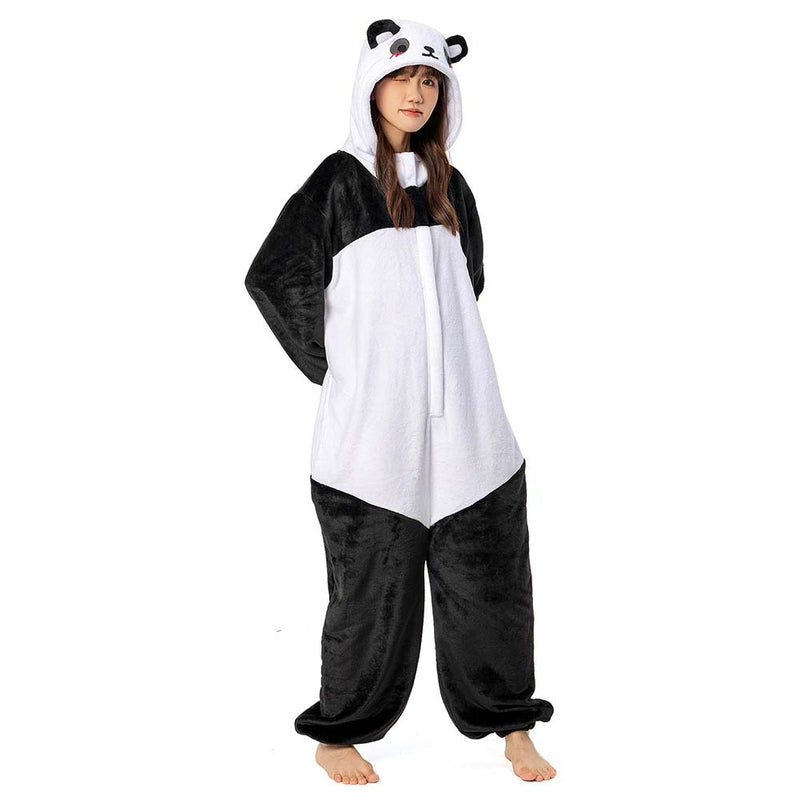 Adults Animal Pajamas Cartoon Panda Onesies Women Men Warm Flannel Hooded Sleepwear
