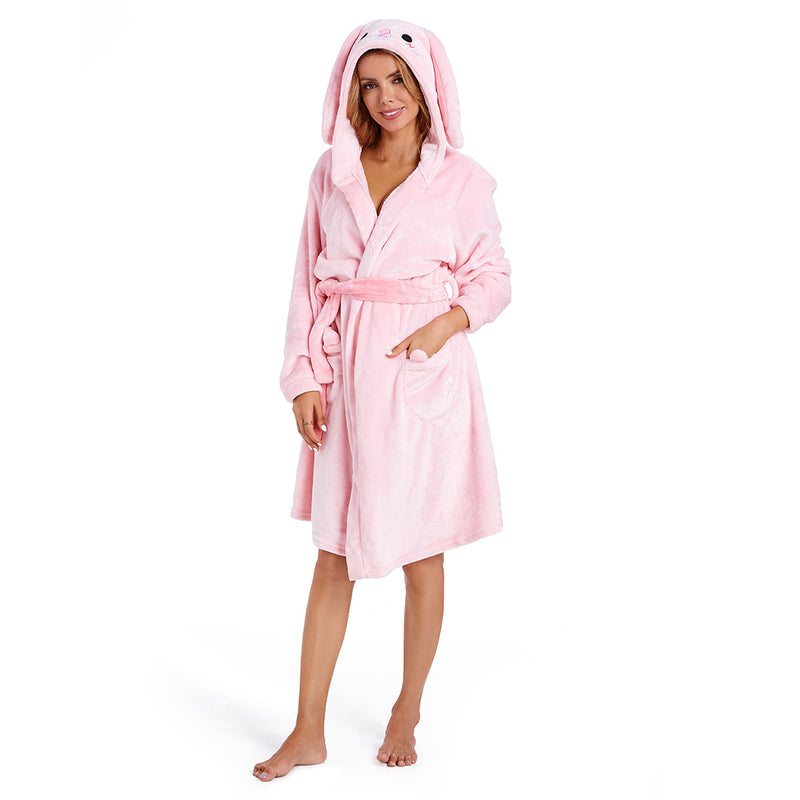 Adults Animal Pajamas Cartoon Rabbit Bathrobe Women Men Warm Flannel Sleepwear Robe Gown