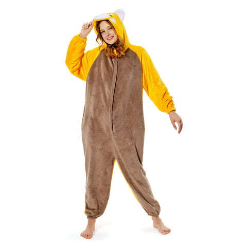 Adults Animal Pajamas Cartoon Red Panda Onesies Women Men Warm Flannel Hooded Sleepwear