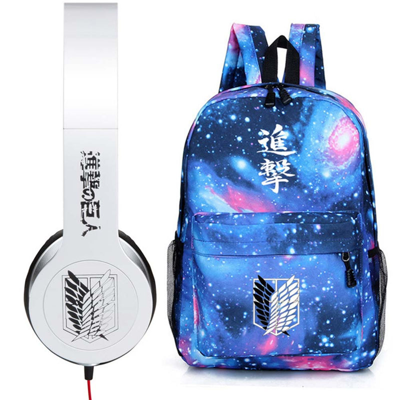 Attack on Titan  Print Backpack School Shoulder Bag Rucksack Headmounted Earpnone Set