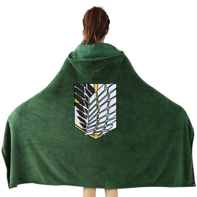 Attack on Titan Survey Corps Flannel Hoodie Cosplay Blanket Cloak Cape Green