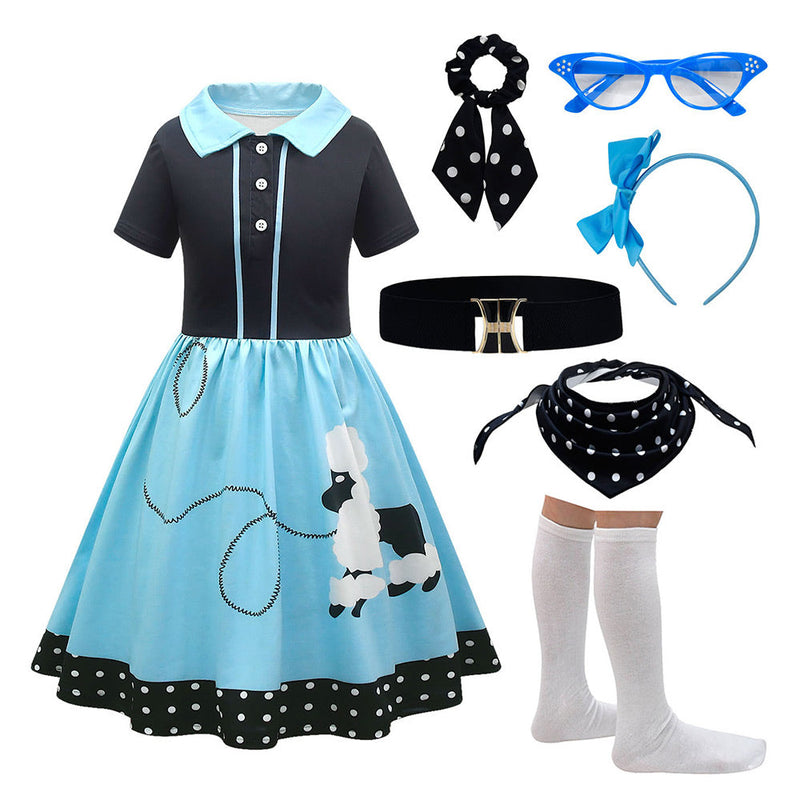 [Full In Stock] Christmas Costume: 6Pc/Set Poodle Cosplay Costume Kids Girls Dress Halloween Carnival Disguise Roleplay Suit GirlKidsCostume