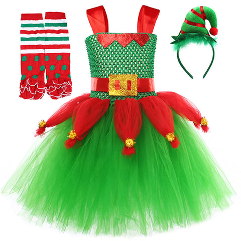 SeeCosplay Christmas Elf Cosplay Costume Kids Girls Dress X-mas Carnival Costume Dress Up
