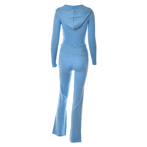 Bacmaze Knit Sets Two Piece Women Y2k Tracksuit Long Sleeve Zip Up Hoodie Jacket High Waist Pants Ou