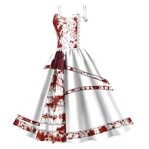 Blood stains Print Dress Cosplay Costume Outfits Halloween Carnival Party Suit
