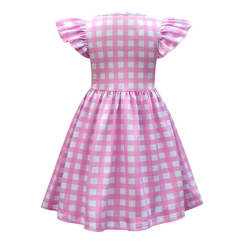 Kids Girls Pink Plaid Dress Outfits Halloween Costume