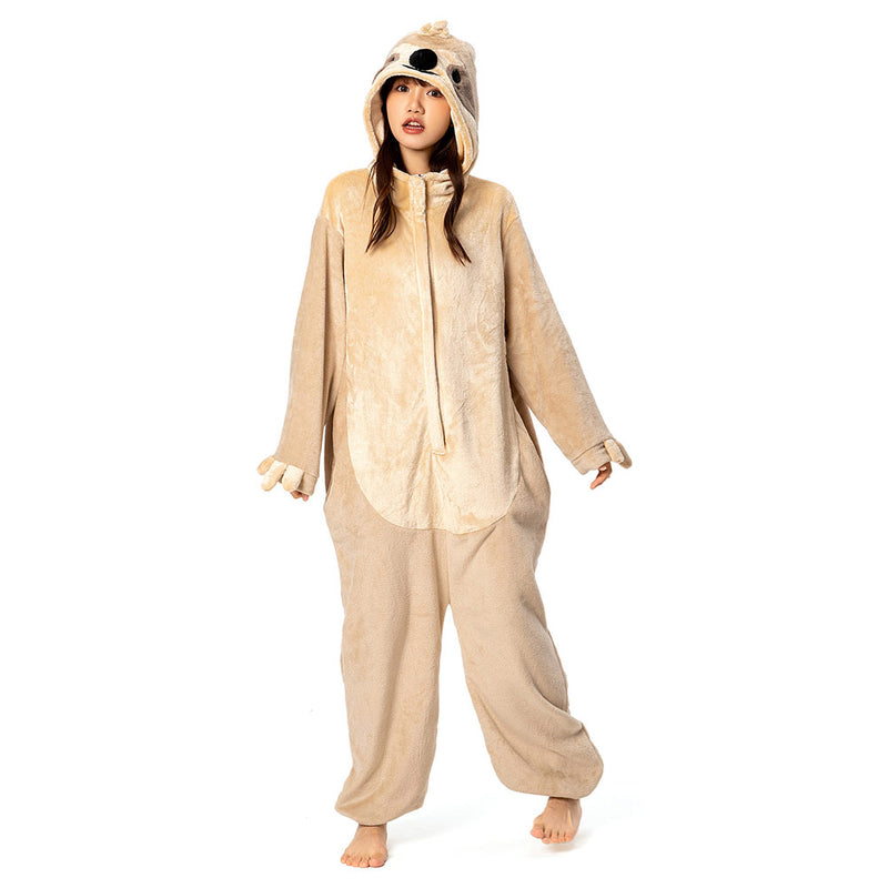 Cartoon Animal Bradypod Pajamas Onesies Sleepwear Flannel Jumpsuits Outfits Halloween Carnival Suit