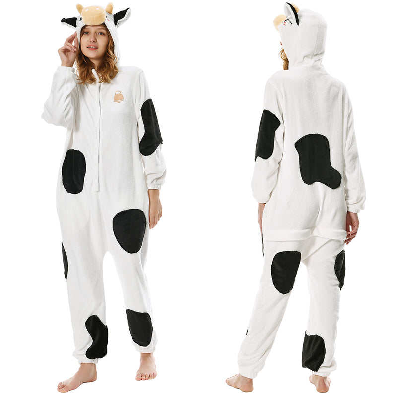 Cartoon Animal Cow Pajamas Onesies Sleepwear Flannel Jumpsuits Outfits Halloween Carnival Suit