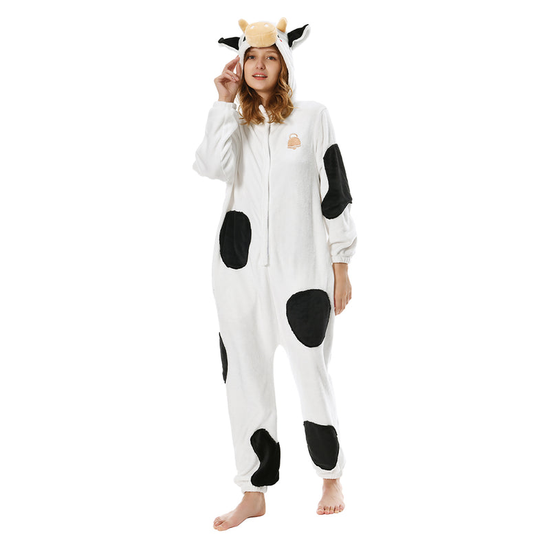 Cartoon Animal Cow Pajamas Onesies Sleepwear Flannel Jumpsuits Outfits Halloween Carnival Suit