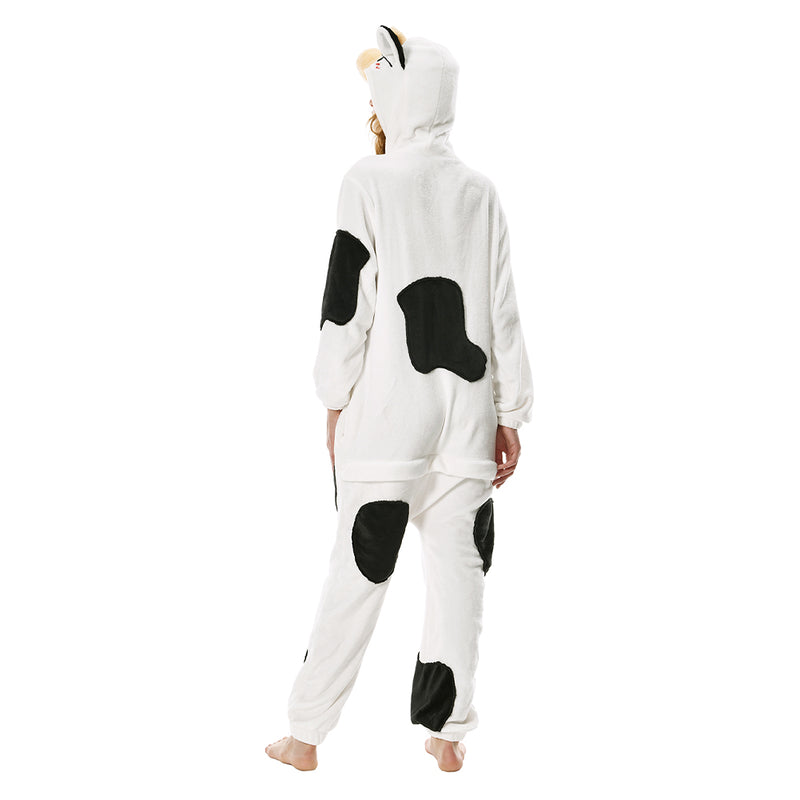 Cartoon Animal Cow Pajamas Onesies Sleepwear Flannel Jumpsuits Outfits Halloween Carnival Suit