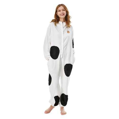 Cartoon Animal Cow Pajamas Onesies Sleepwear Flannel Jumpsuits Outfits Halloween Carnival Suit