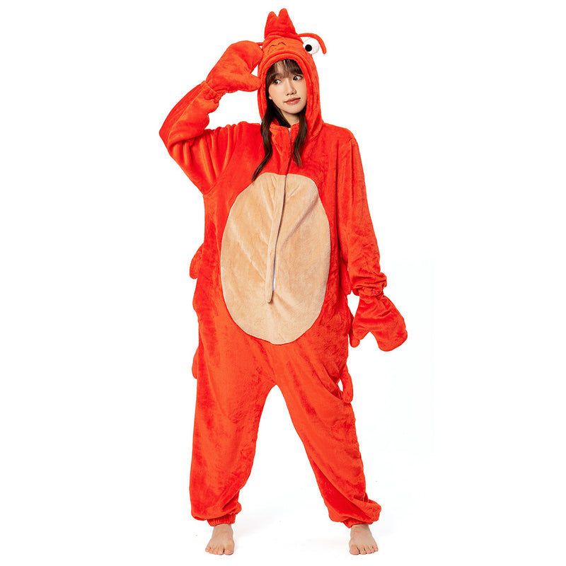 Cartoon Animal Crayfish Pajamas Onesies Sleepwear Flannel Jumpsuits Outfits Halloween Carnival Suit