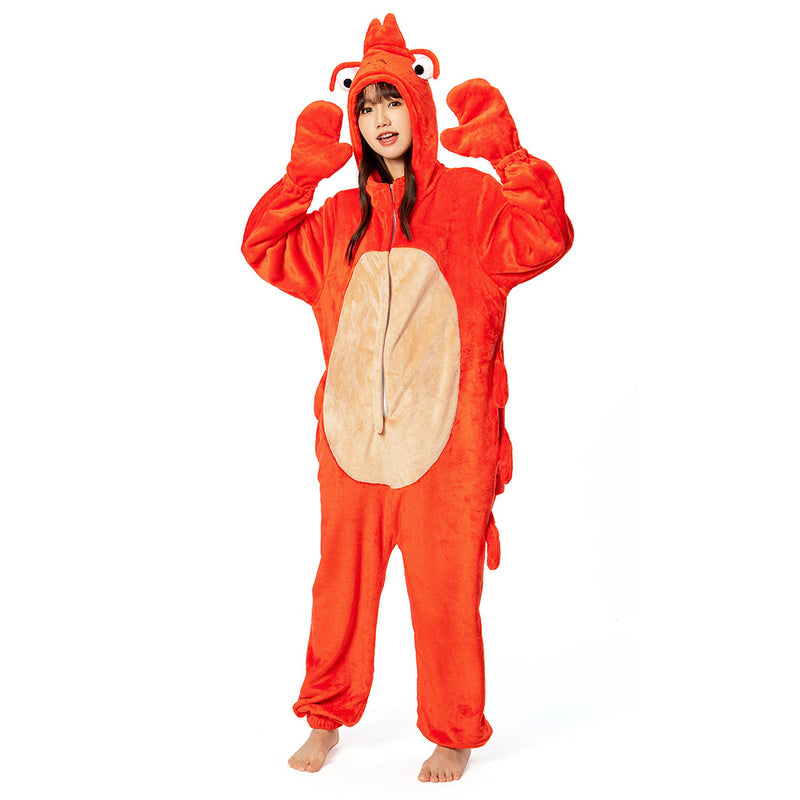 Cartoon Animal Crayfish Pajamas Onesies Sleepwear Flannel Jumpsuits Outfits Halloween Carnival Suit