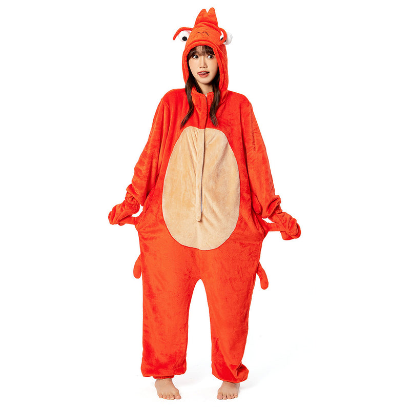 Cartoon Animal Crayfish Pajamas Onesies Sleepwear Flannel Jumpsuits Outfits Halloween Carnival Suit