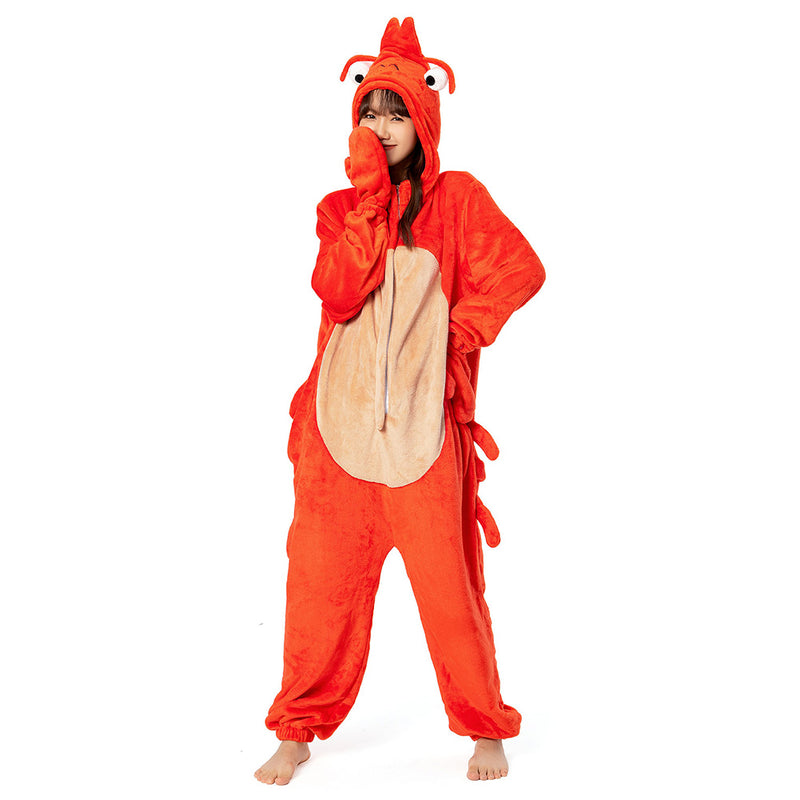 Cartoon Animal Crayfish Pajamas Onesies Sleepwear Flannel Jumpsuits Outfits Halloween Carnival Suit