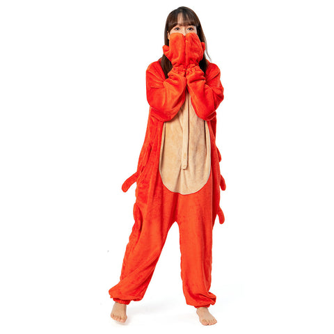 Cartoon Animal Crayfish Pajamas Onesies Sleepwear Flannel Jumpsuits Outfits Halloween Carnival Suit