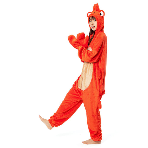 Cartoon Animal Crayfish Pajamas Onesies Sleepwear Flannel Jumpsuits Outfits Halloween Carnival Suit