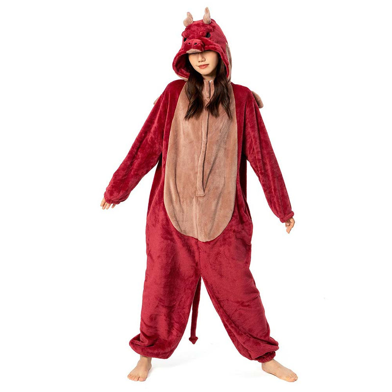 Cartoon Animal Dragon Pajamas Onesies Sleepwear Flannel Jumpsuits Outfits Halloween Carnival Suit