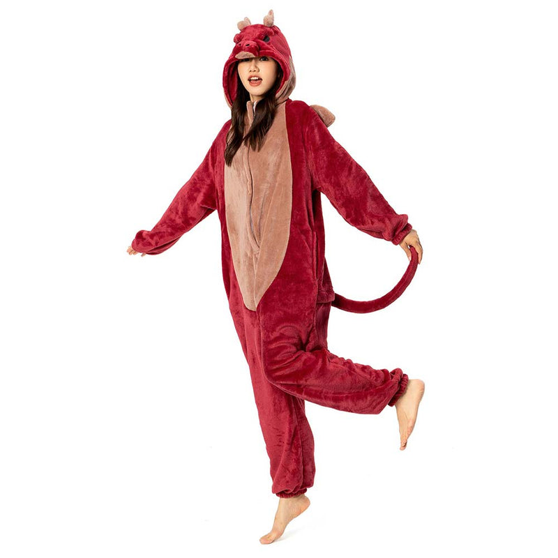 Cartoon Animal Dragon Pajamas Onesies Sleepwear Flannel Jumpsuits Outfits Halloween Carnival Suit