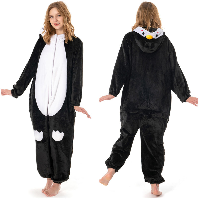 Cartoon Animal Penguin Pajamas Onesies Sleepwear Flannel Jumpsuits Outfits Halloween Carnival Suit