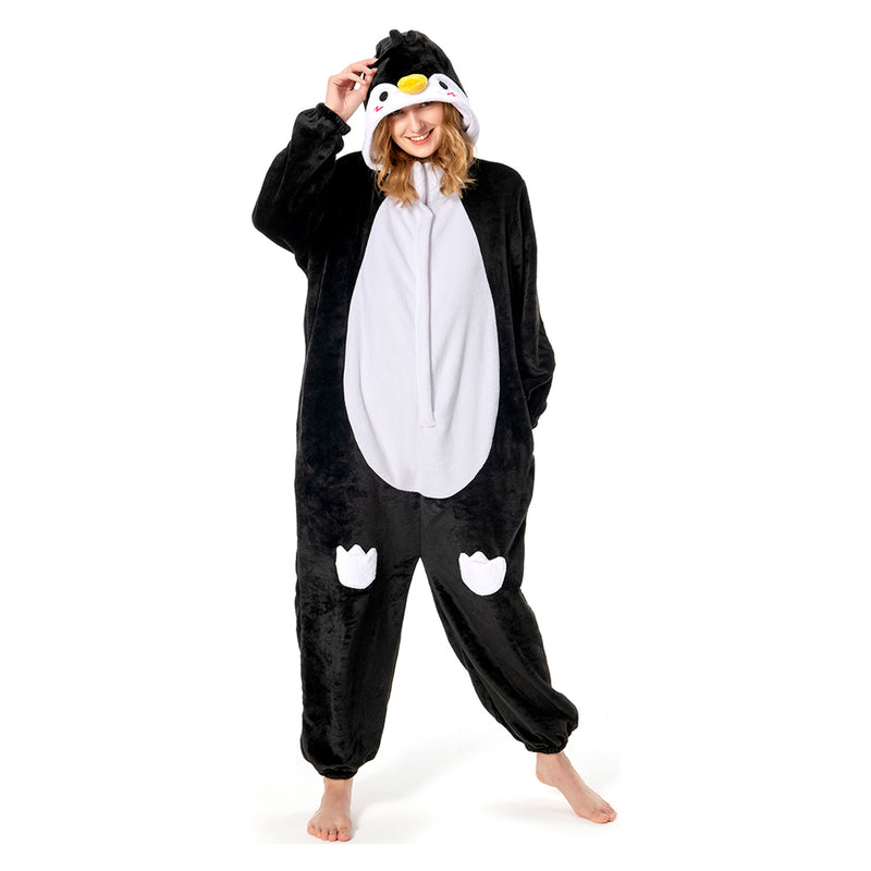Cartoon Animal Penguin Pajamas Onesies Sleepwear Flannel Jumpsuits Outfits Halloween Carnival Suit