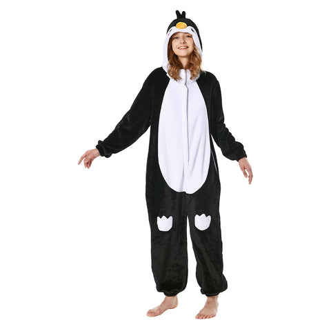 Cartoon Animal Penguin Pajamas Onesies Sleepwear Flannel Jumpsuits Outfits Halloween Carnival Suit
