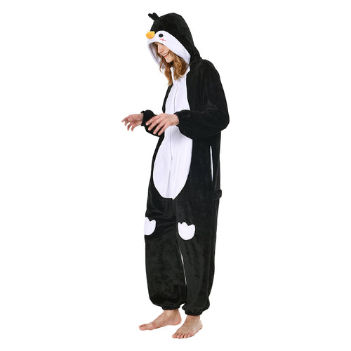Cartoon Animal Penguin Pajamas Onesies Sleepwear Flannel Jumpsuits Outfits Halloween Carnival Suit
