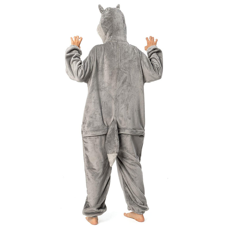 Cartoon Animal Wolf Pajamas Onesies Sleepwear Flannel Jumpsuits Outfits Halloween Carnival Suit