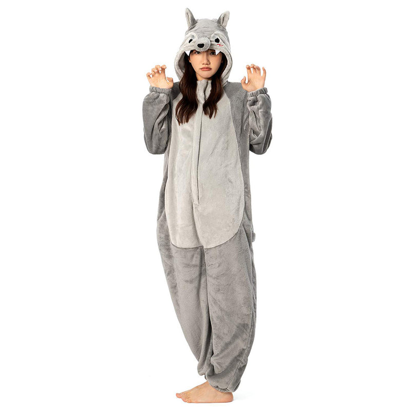 Cartoon Animal Wolf Pajamas Onesies Sleepwear Flannel Jumpsuits Outfits Halloween Carnival Suit