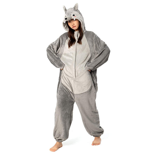 Cartoon Animal Wolf Pajamas Onesies Sleepwear Flannel Jumpsuits Outfits Halloween Carnival Suit