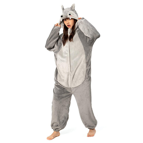 Cartoon Animal Wolf Pajamas Onesies Sleepwear Flannel Jumpsuits Outfits Halloween Carnival Suit
