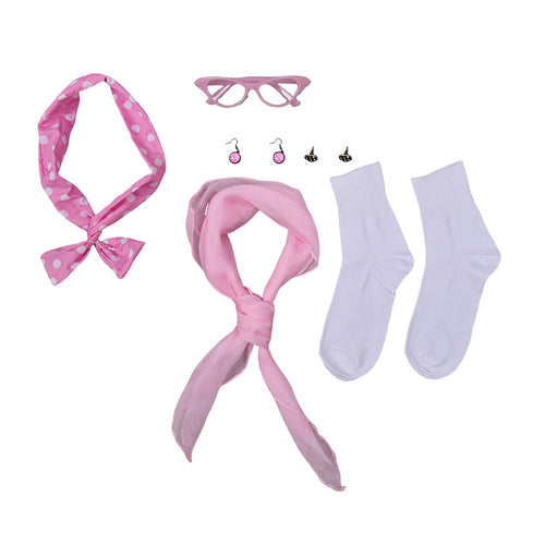 Cat Eye Glasses eforpretty 1950's pink Womens Costume Accessories - 50s Chiffon Scarf Bandana Tie Headband Drop Dot Earrings