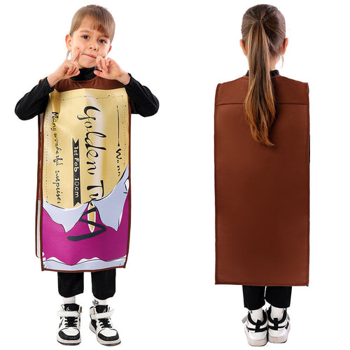 Charlie and the Chocolate Factory Kids Children Gold Coupon Smock Cosplay Costume Outfits Halloween Costume BoysKidsCostume