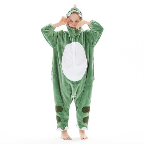 Children Animal Pajamas Cartoon Dinosaur Onesies Kids Warm Flannel Hooded Sleepwear