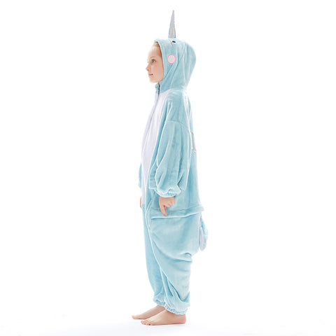 Children Animal Pajamas Cartoon Narwhal Onesies Kids Warm Flannel Hooded Sleepwear