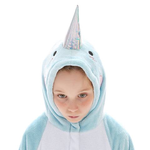 Children Animal Pajamas Cartoon Narwhal Onesies Kids Warm Flannel Hooded Sleepwear