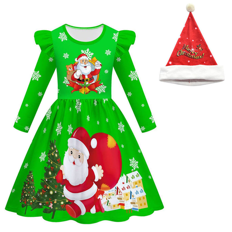 Children‘s Green Christmas Dress Cosplay Costume Outfits Halloween Carnival Suit