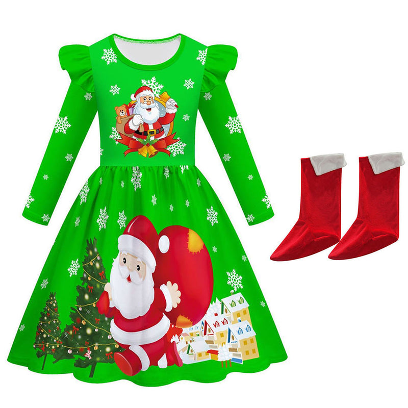 Children‘s Green Christmas Dress Cosplay Costume Outfits Halloween Carnival Suit