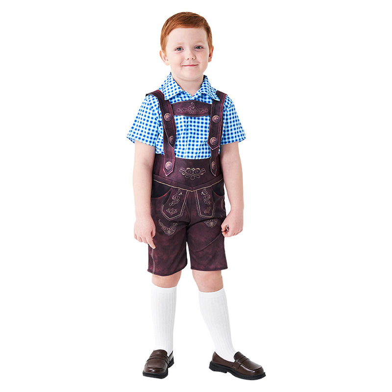 Children‘s plaid shirt beer strap pants Cosplay Costume Outfits Halloween Carnival Party Disguise Suit