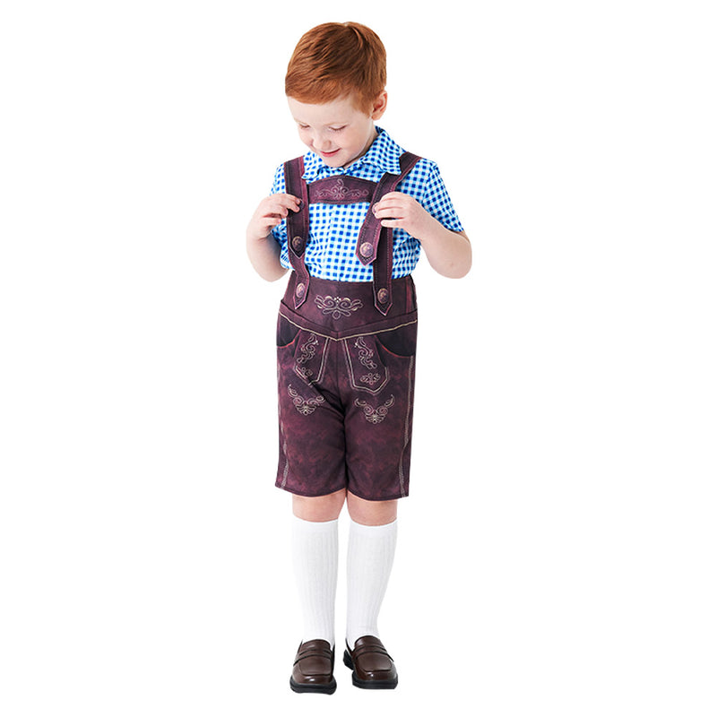 Children‘s plaid shirt beer strap pants Cosplay Costume Outfits Halloween Carnival Party Disguise Suit