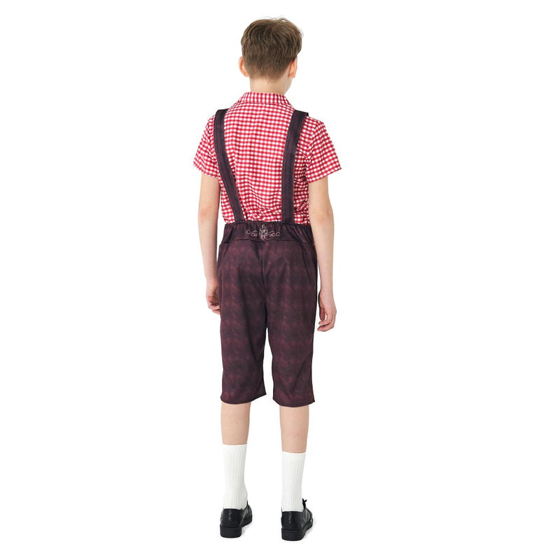 Children‘s red plaid shirt beer strap pants Cosplay Costume Outfits Halloween Carnival Party Disguise Suit