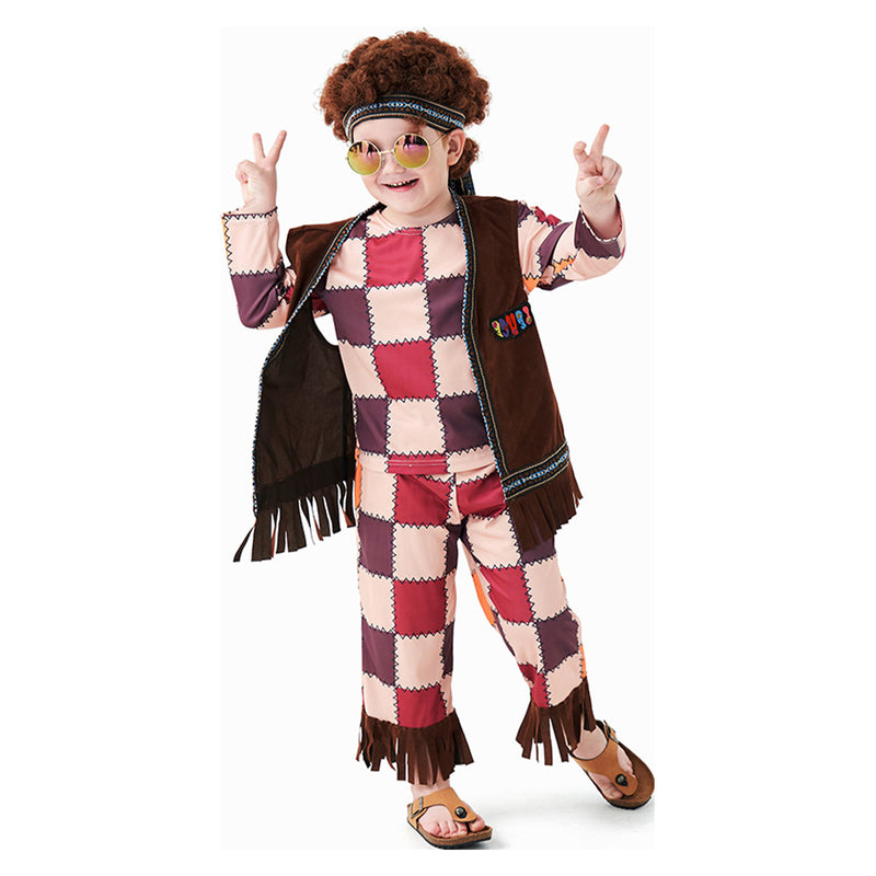 Children‘s Retro Hip-Hop Plaid Suit Outfits Dance Clothes Sportwear Set Outfits Halloween Carnival Suit