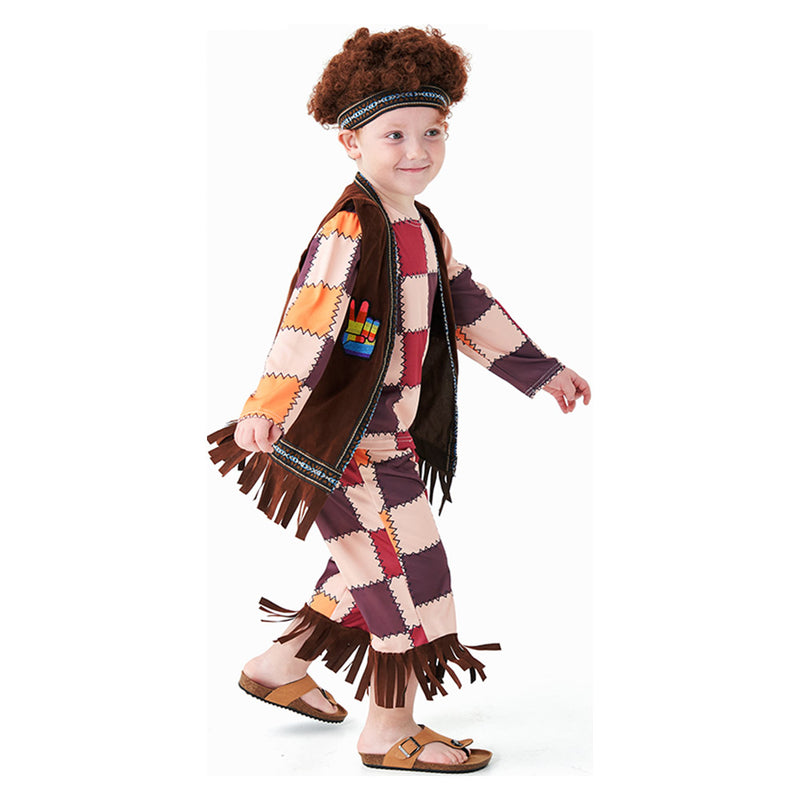 Children‘s Retro Hip-Hop Plaid Suit Outfits Dance Clothes Sportwear Set Outfits Halloween Carnival Suit