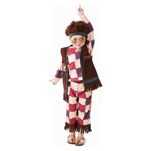 Children‘s Retro Hip-Hop Plaid Suit Outfits Dance Clothes Sportwear Set Outfits Halloween Carnival Suit