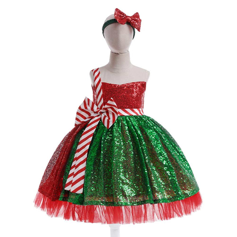 SeeCosplay Christmas Kids Girls Sequined Bow Cosplay Dress Halloween Carnival Costume GirlKidsCostume