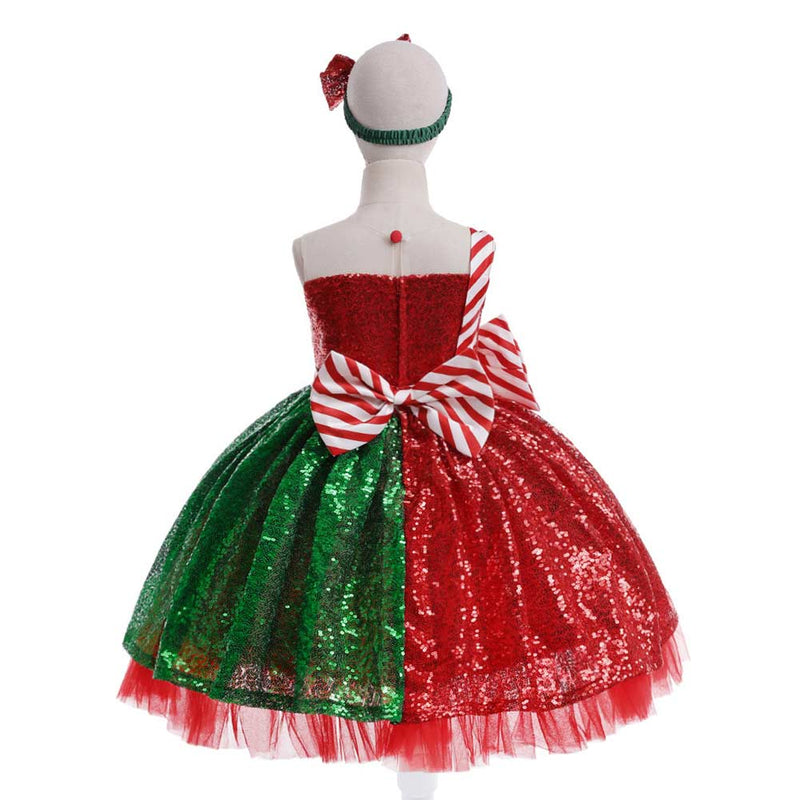 SeeCosplay Christmas Kids Girls Sequined Bow Cosplay Dress Halloween Carnival Costume GirlKidsCostume