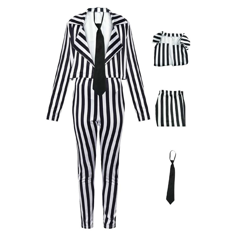 Cosplay Costume Outfits Halloween Carnival Suit Black and white vertical stripe suit