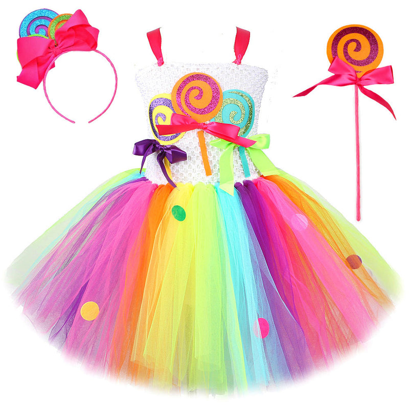 Cosplay Costume Outfits Halloween Carnival Suit Colorful candy ice cream mesh skirt