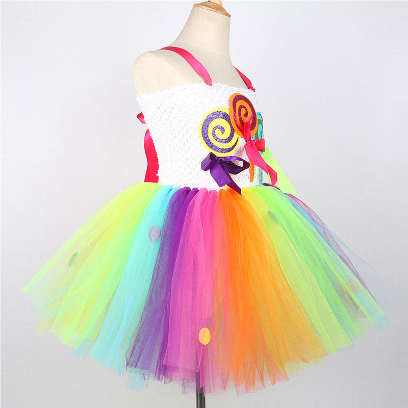 Cosplay Costume Outfits Halloween Carnival Suit Colorful candy ice cream mesh skirt